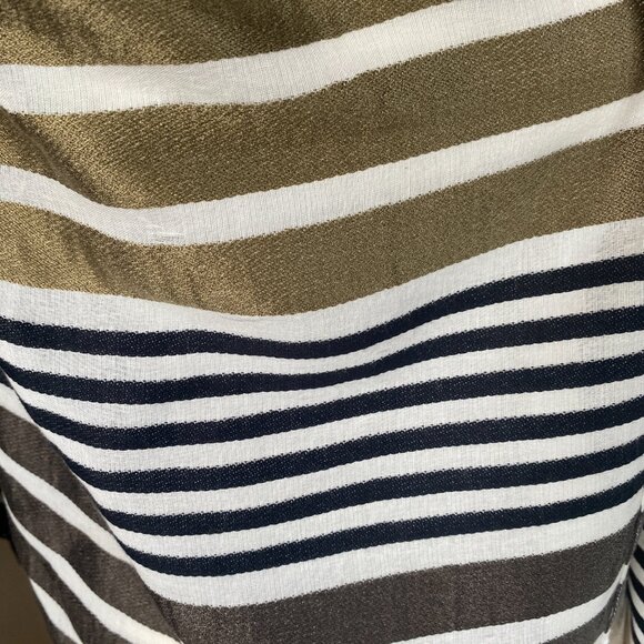 Women's neutral colored striped rectangle scarf wrap shawl fringed edges 74" L - Picture 5 of 6